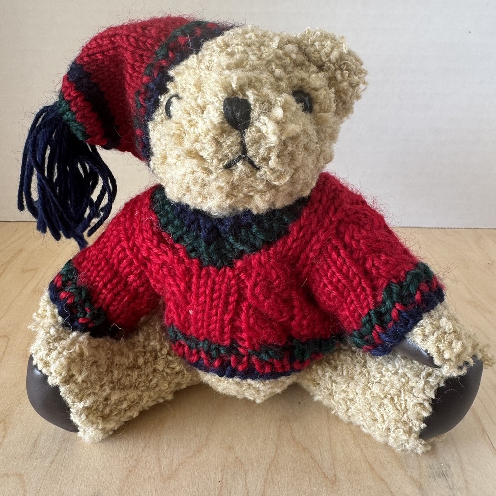 HugFun 6" Teddy Bear Plush Toy Red Sweater Hat Christmas 1998 Costco Vintage